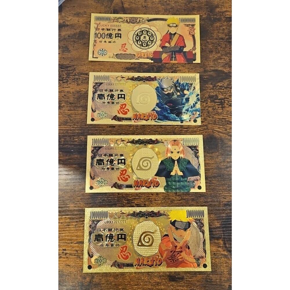 Lot Of‎ 4 Gold Foil Plated Naruto Collectible Banknotes